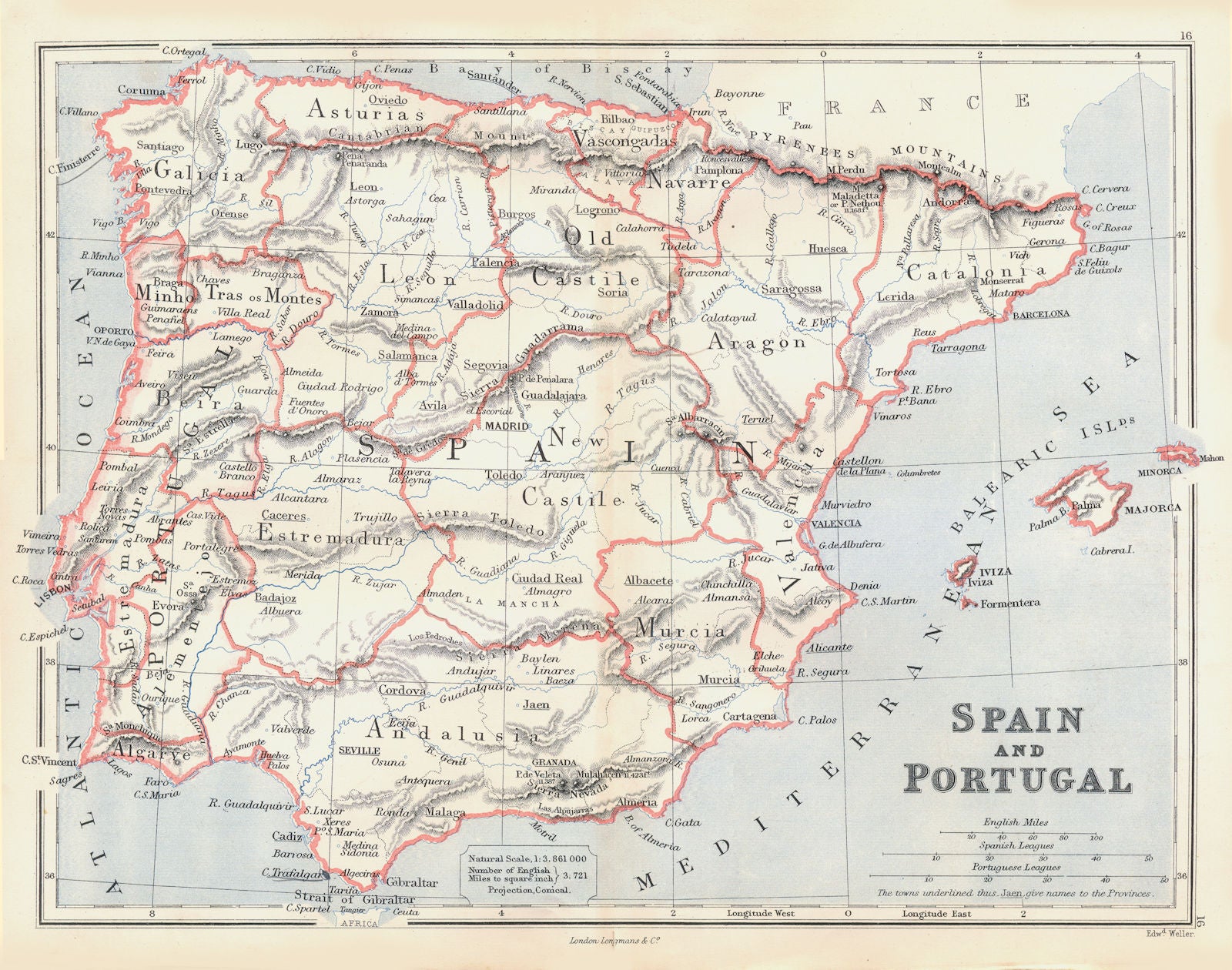 IBERIA. Spain and Portugal showing provinces. BUTLER 1888 old antique map
